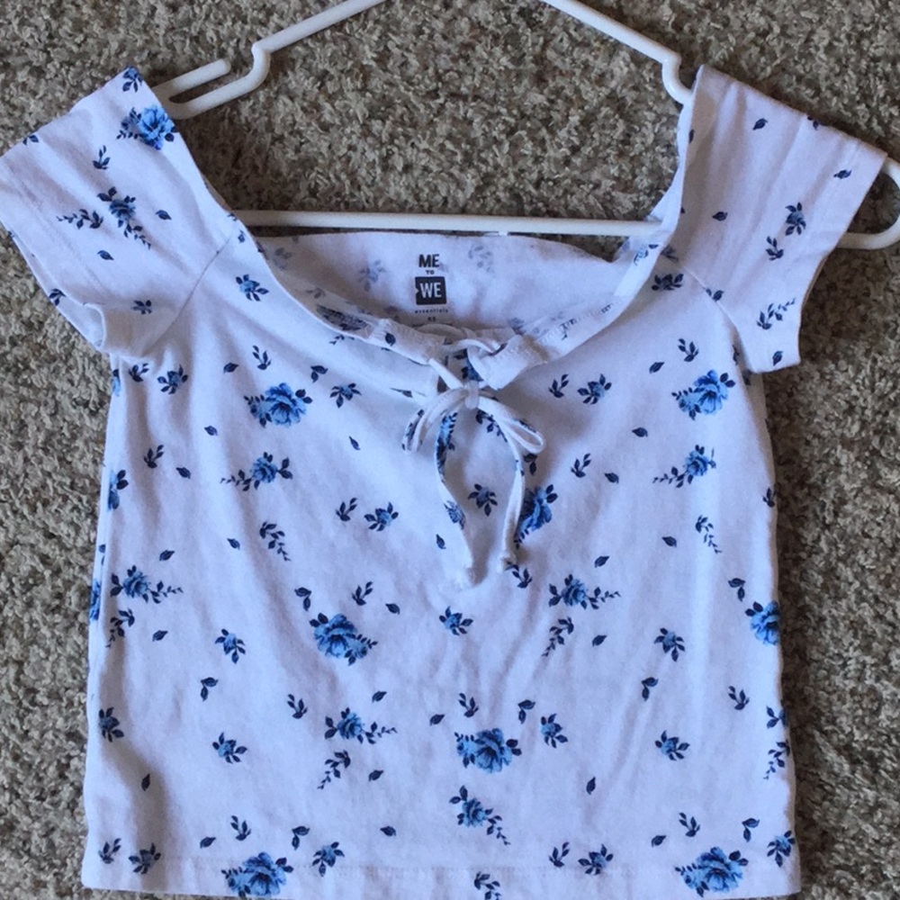 White with blue flowers top
